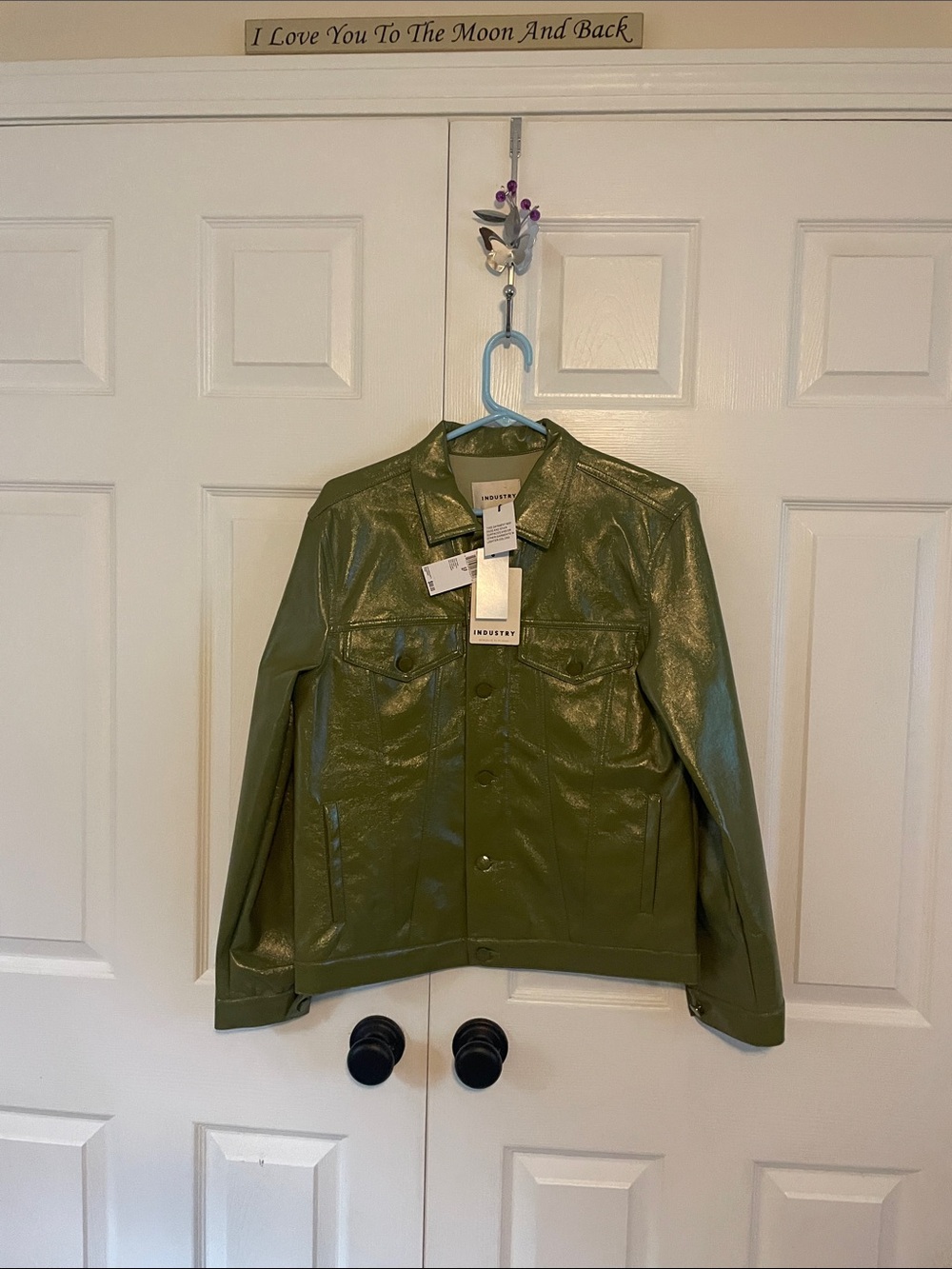 INDUSTRY Olive Green Faux Leather Jean Jacket - Women's